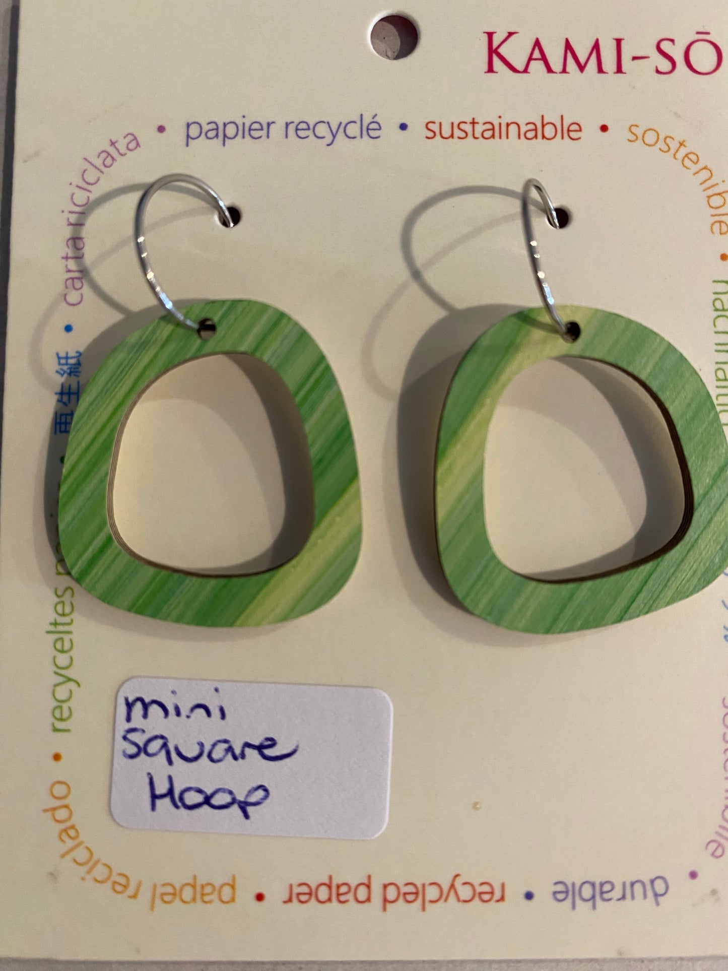 Earrings - Mini Square Hoop - Recycled Paper
