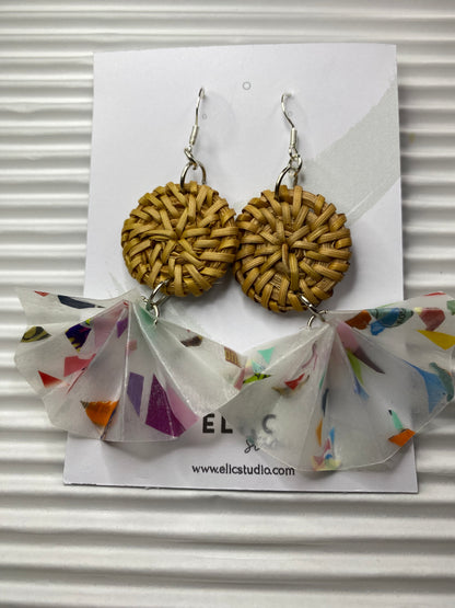 Earrings - Terrazzo Pleated Dangle - Upcycled Plastic