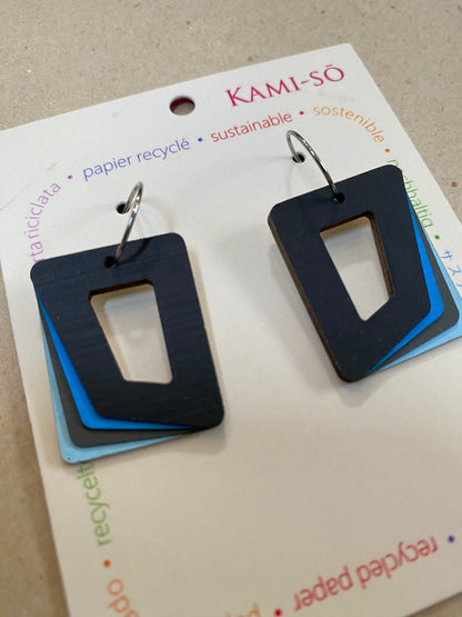 Earrings - Layered Rectangle Hoop - Recycled Paper