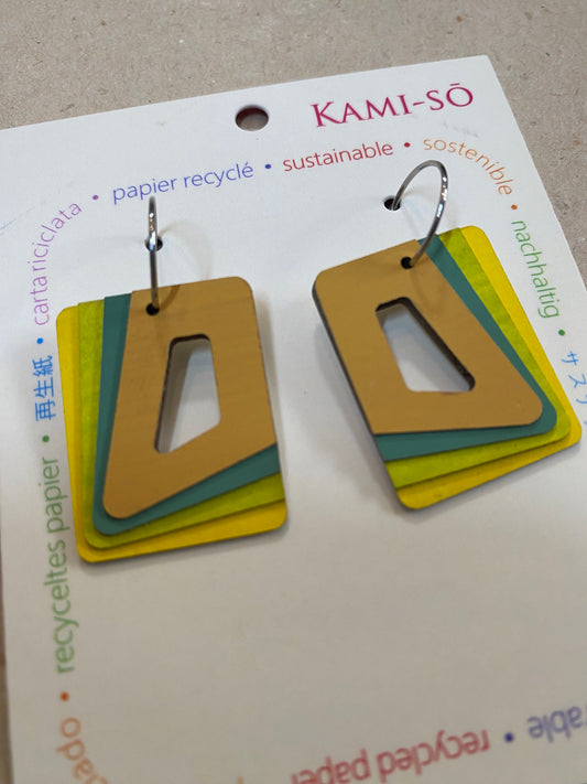 Earrings - Layered Rectangle Hoop - Recycled Paper