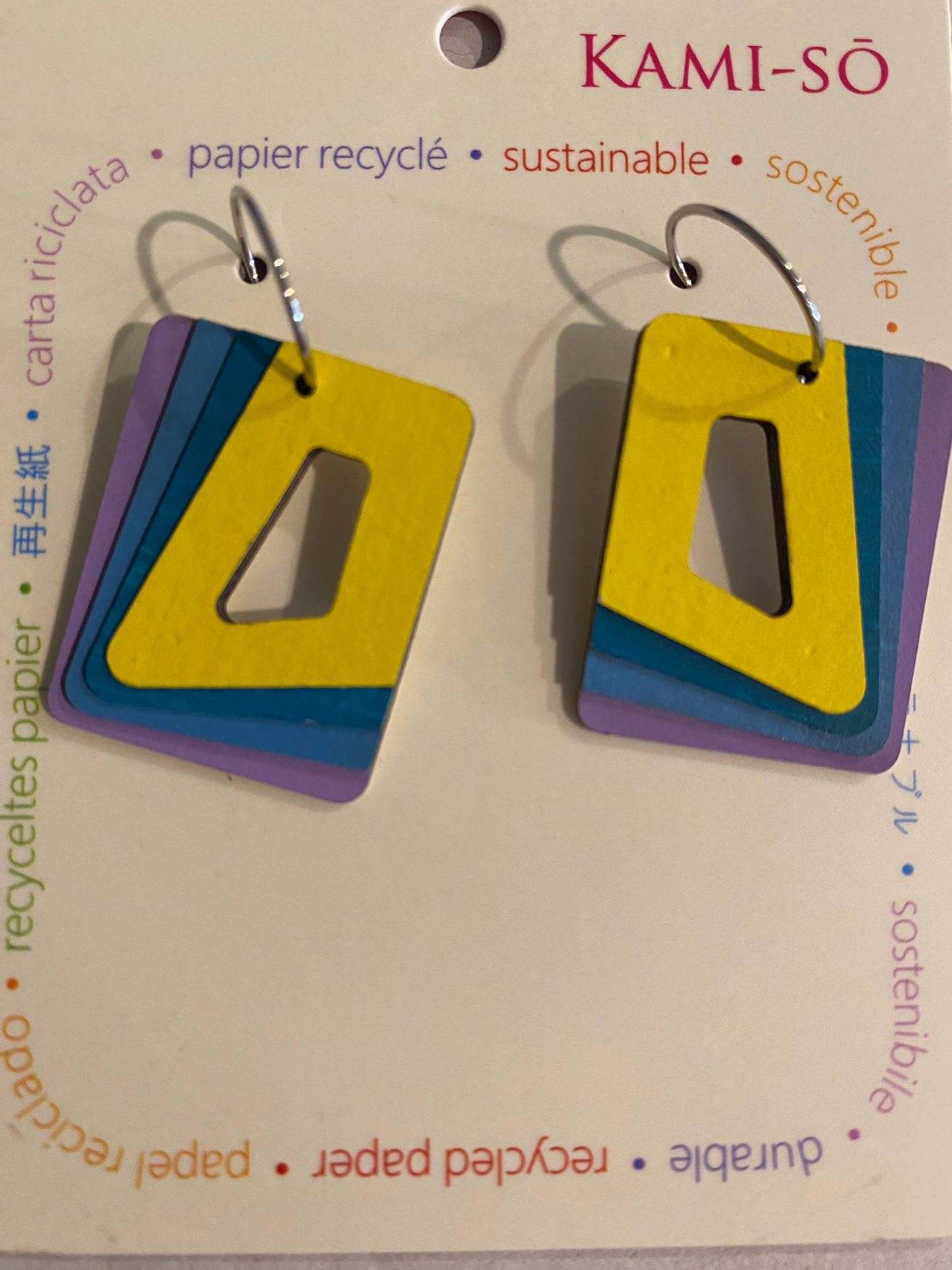Earrings - Layered Rectangle Hoop - Recycled Paper