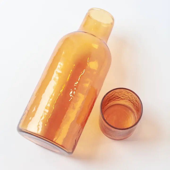 Transmutation - Carafe Amber Glass Carafe hand blown using 100% recycled glass with a matchind lid.