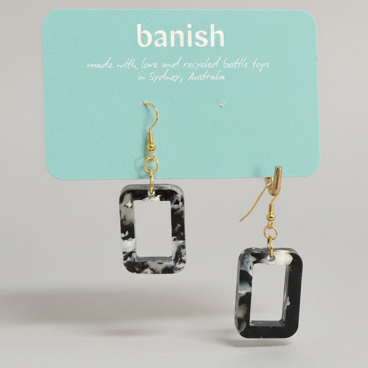 Transmutation - Earrings - Stylish in black and white on gold hooks for pierced ears. Made from sturdy recycled plastic.