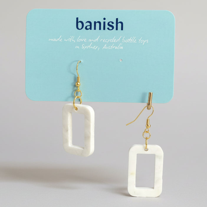 Transmutation - Earrings - Stylish in black and white on gold hooks for pierced ears. Made from sturdy recycled plastic.