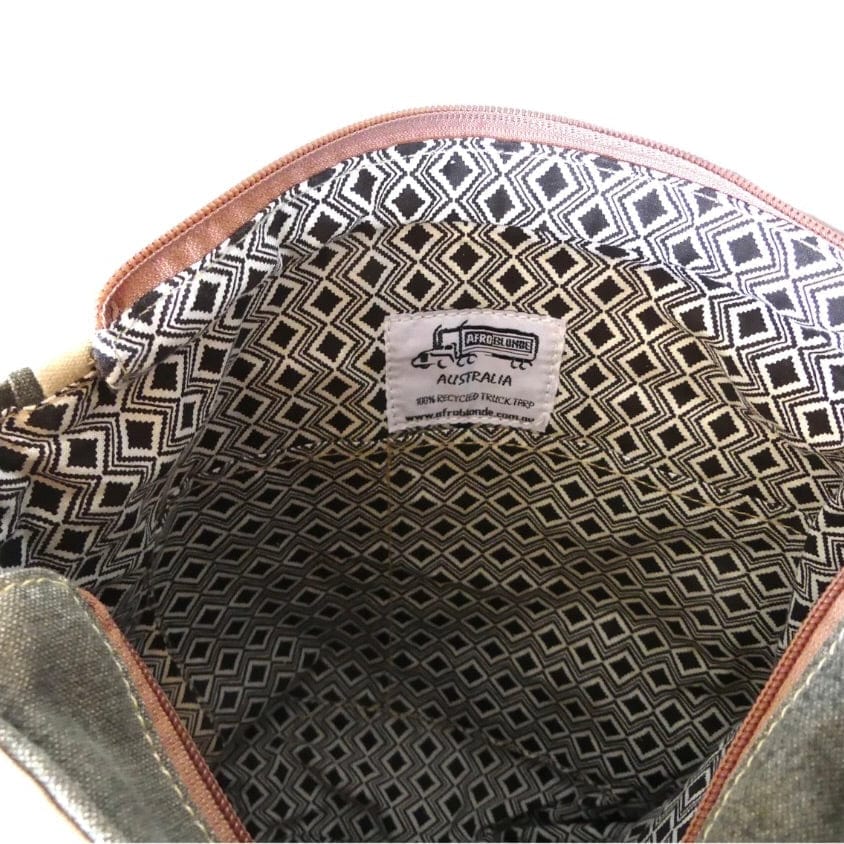 Transmutation - AfroBlonde - Outpost Messenger shoulder bag made from recycled Australian truck canvas with zips and pockets and fully lined. 