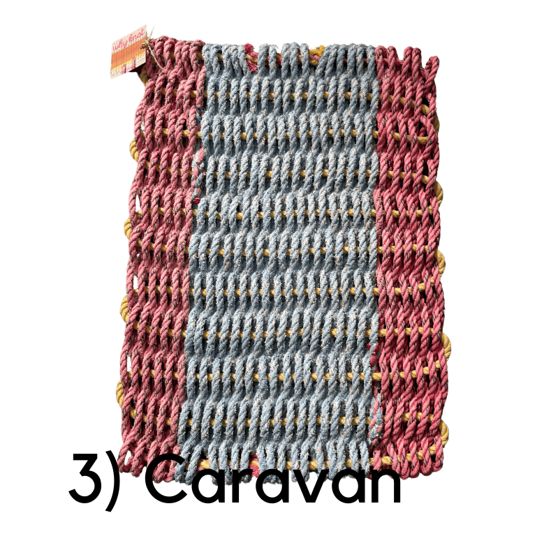 Transmutation - Pink / Blue / Pink Mat - Recycled Rope mat from from old cray pot rope