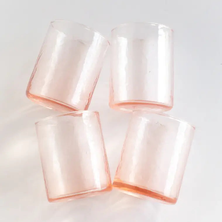 Transmutation-Drinkware - set of 4 hand blown - Hammered 100% Recycled glass in amber colour