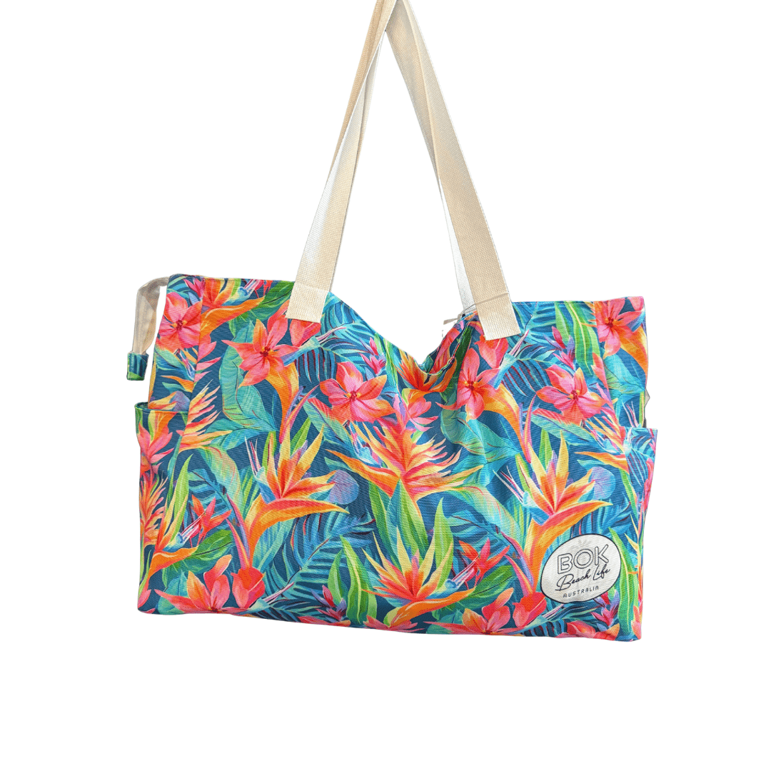 beach-bag-Bird paradise design made from recycled PET plastic. 