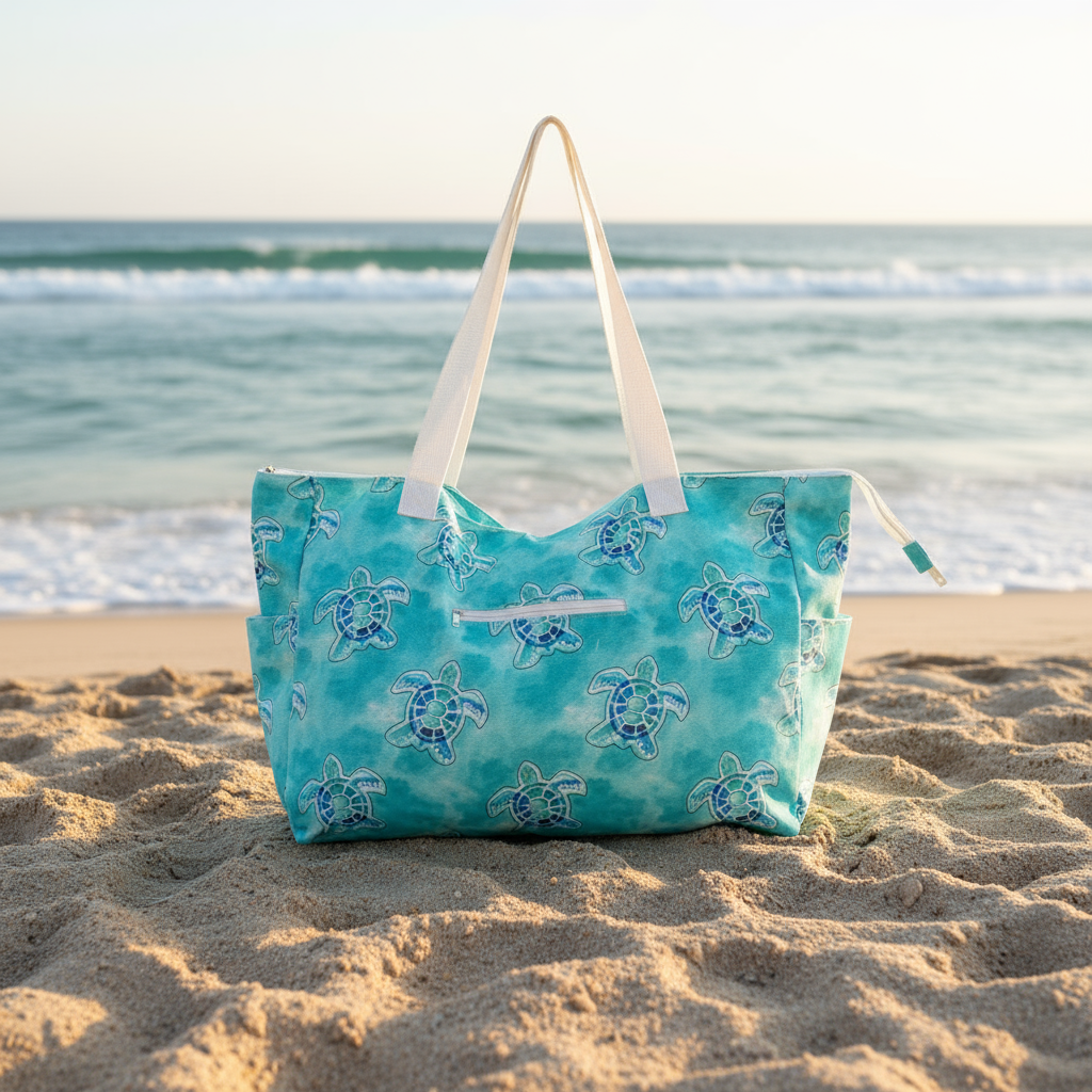 Turtles -  Eco Beach Bag - Recycled bottles (PET) green and blue