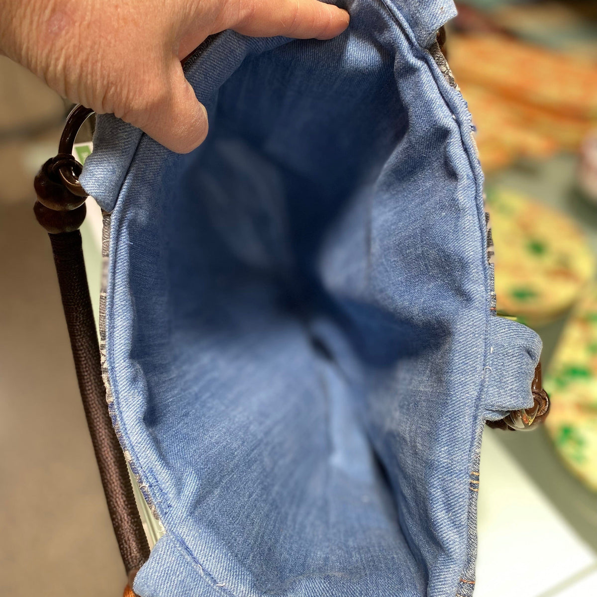 Chunkymonkeys77 Bag 6. Mustard / Blue 40cm x 33cm with 10cm wide base Bag Tote - Recycled Textiles