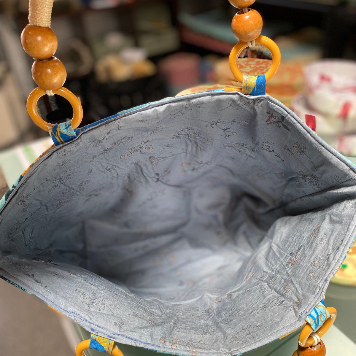 Chunkymonkeys77 Bag 6. Mustard / Blue 40cm x 33cm with 10cm wide base Bag Tote - Recycled Textiles