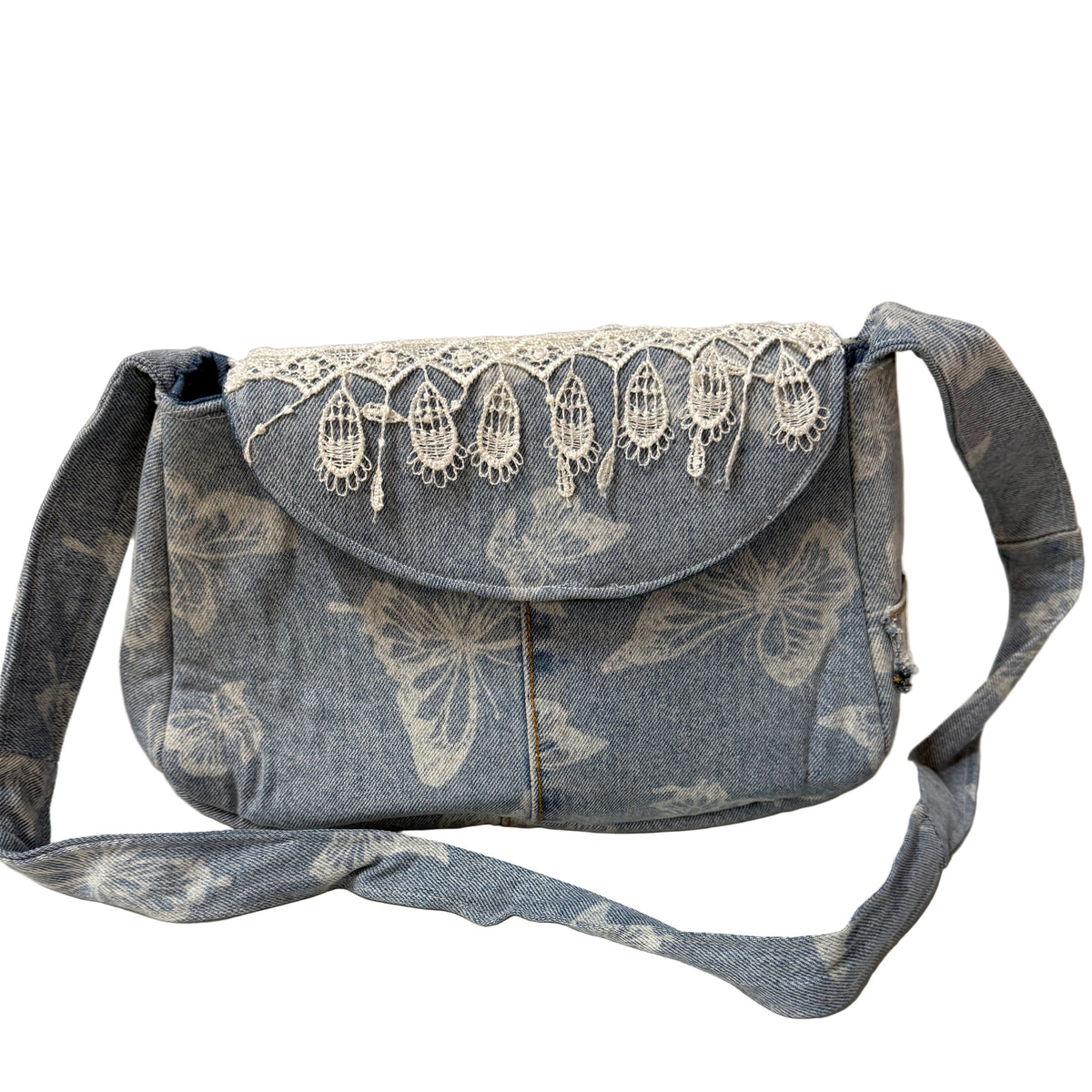 Chunkymonkeys77 Bag 9. Denim & Lace Bag - Handbag- Recycled Textiles