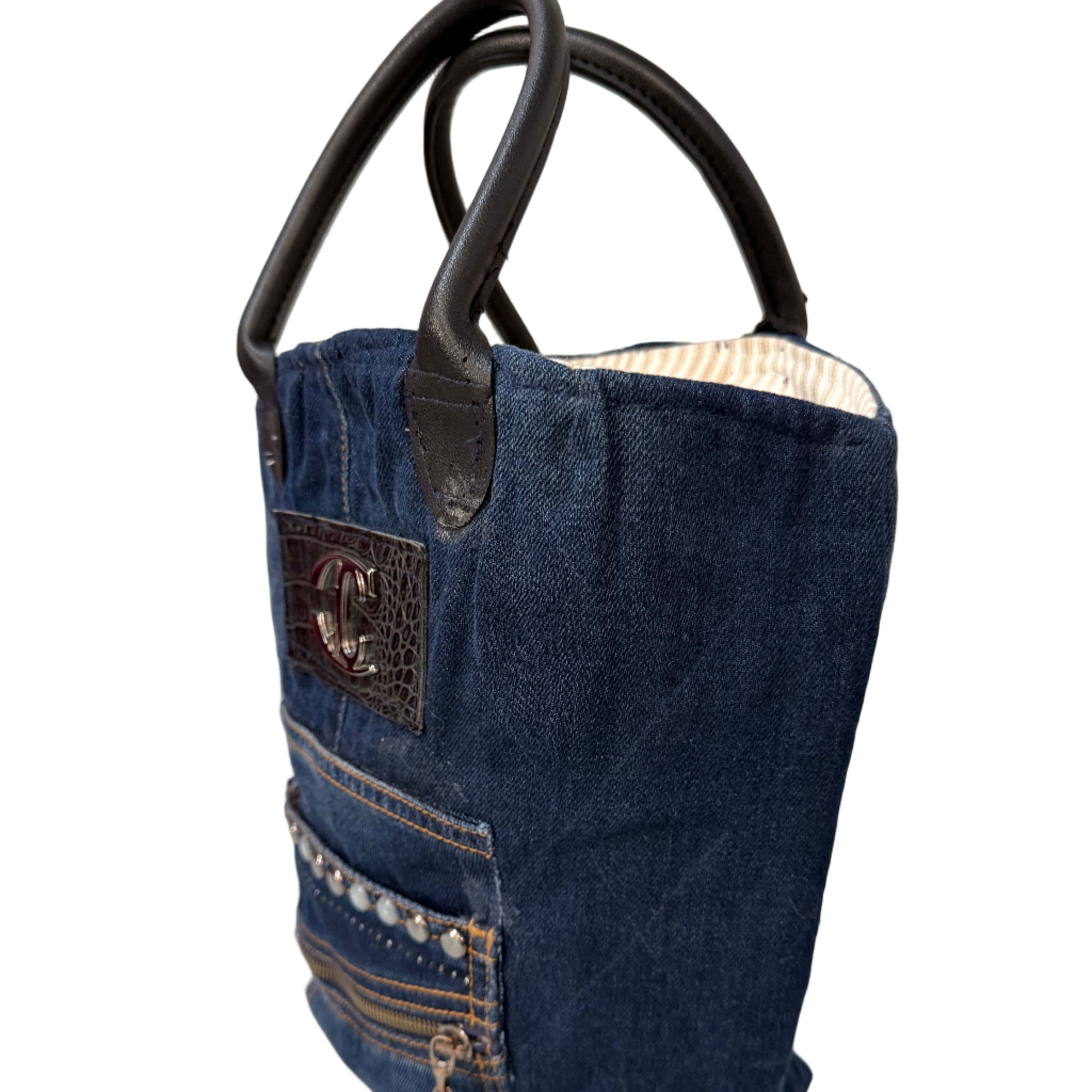 Chunkymonkeys77 Bag 1. Denim (Denim pocket) & Chanel Logo Bag - Handbag- Recycled Textiles