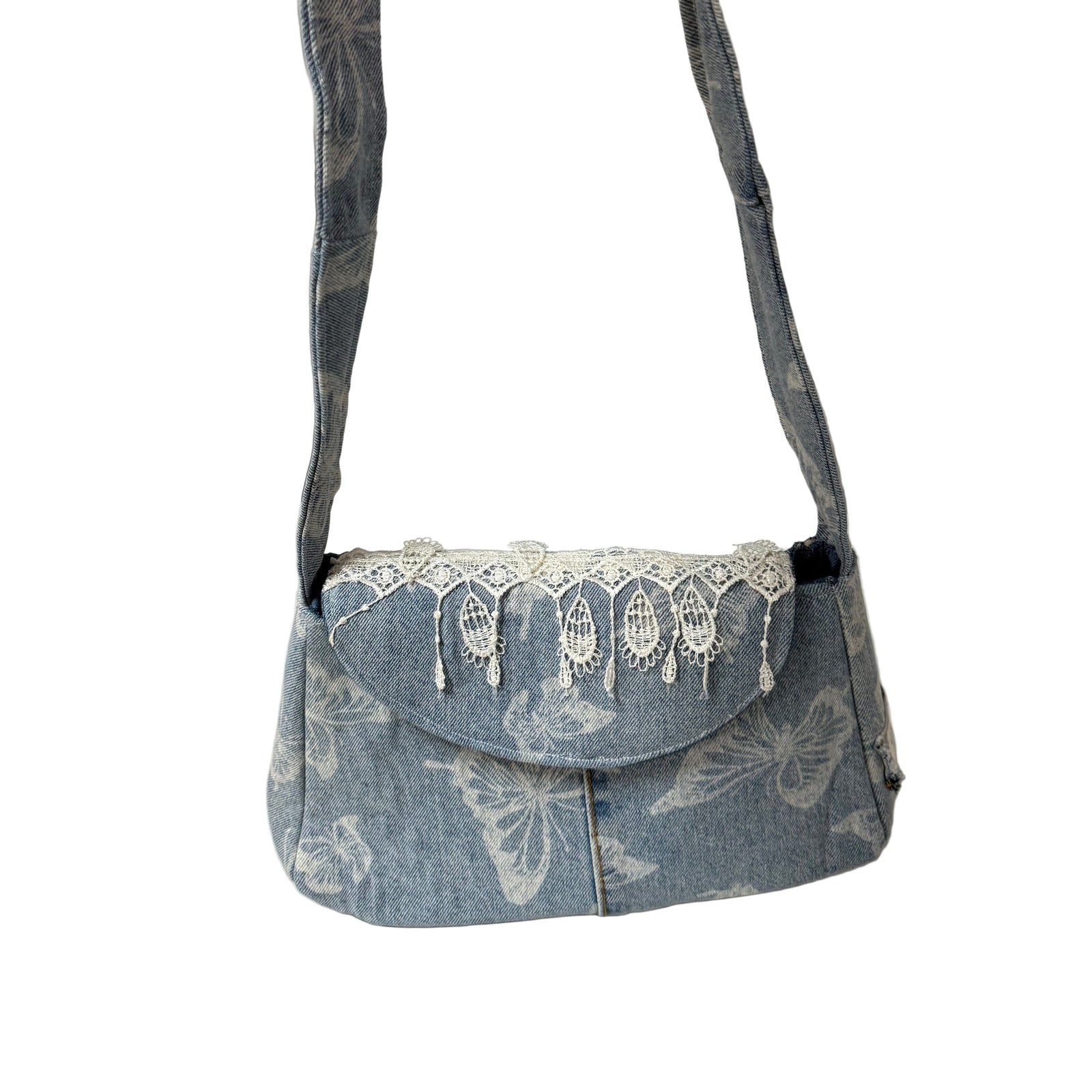 Chunkymonkeys77 Bag 9. Denim & Lace Bag - Handbag- Recycled Textiles