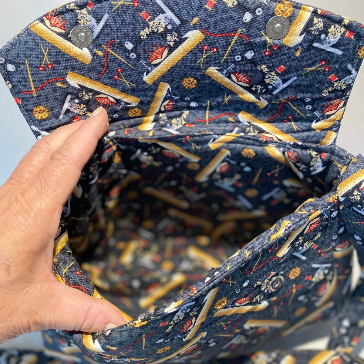 Handbag made from recycled textiles.