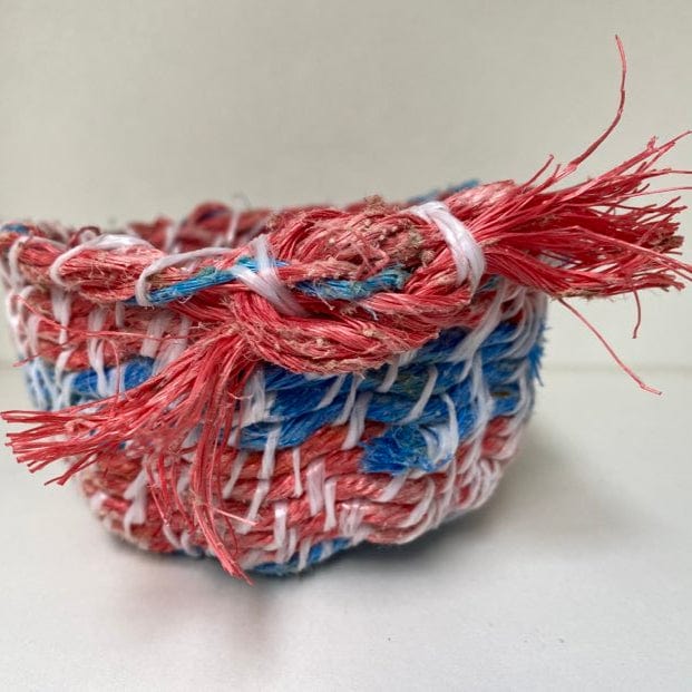 Jo Jo Spook Basket 5. Red & Blue / red trim & bow Baskets - Handwoven Ghostnet Baskets