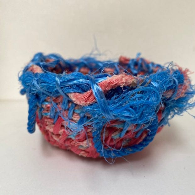 Jo Jo Spook Basket 6. Red / Blue trim & bow Baskets - Handwoven Ghostnet Baskets