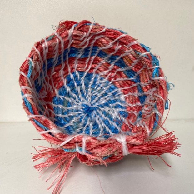 Jo Jo Spook Basket 5. Red & Blue / red trim & bow Baskets - Handwoven Ghostnet Baskets