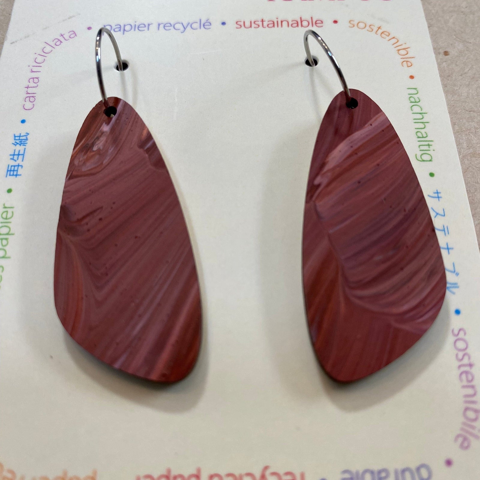 Transmutation - Kami-So Earrings Brown Brush strokes Earrings - Large Oval - Recycled Paper