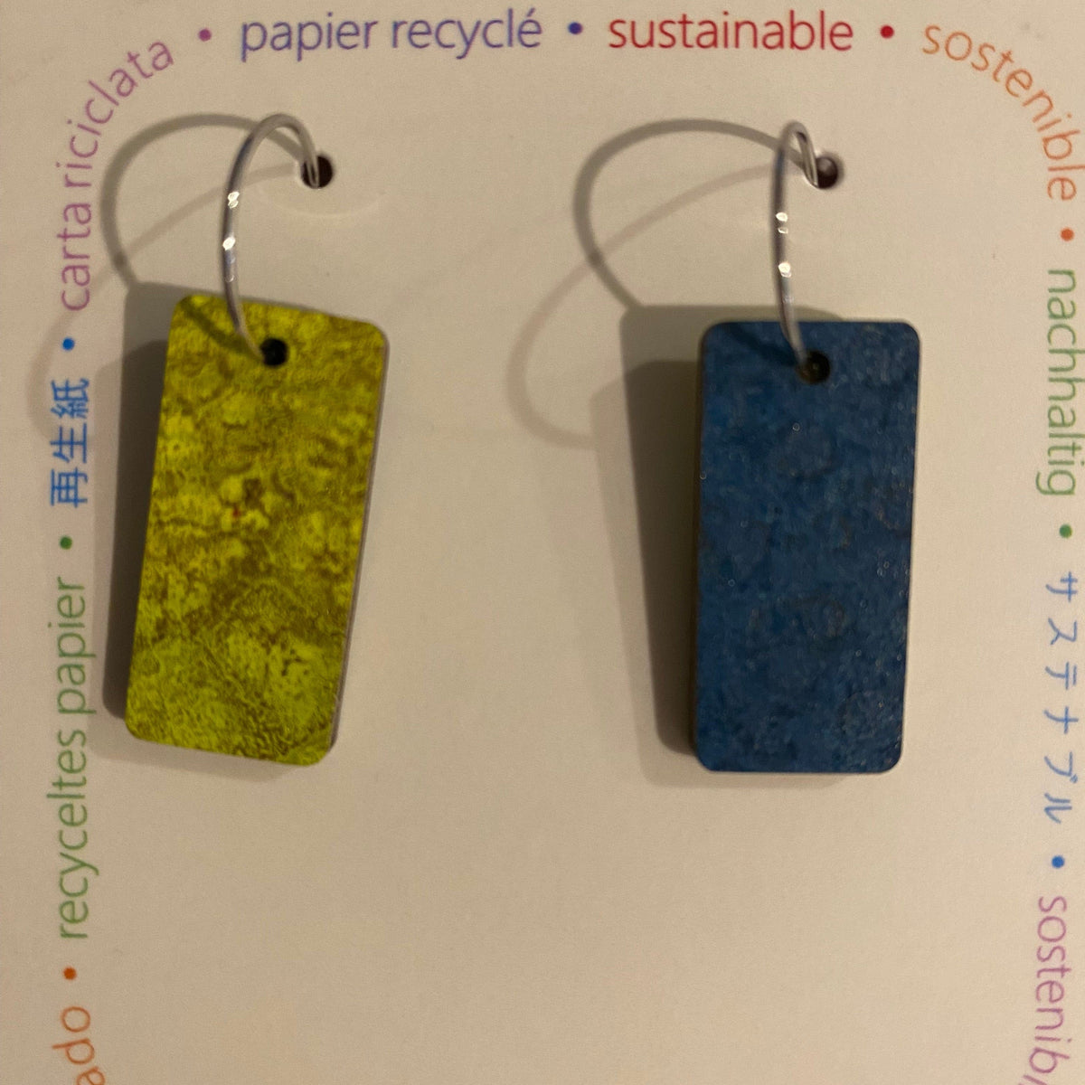 Kami-So Earrings Citrine Crackle / Dark Blue Crackle - Reversible Rectangle Earrings - Reversible - Recycled Paper