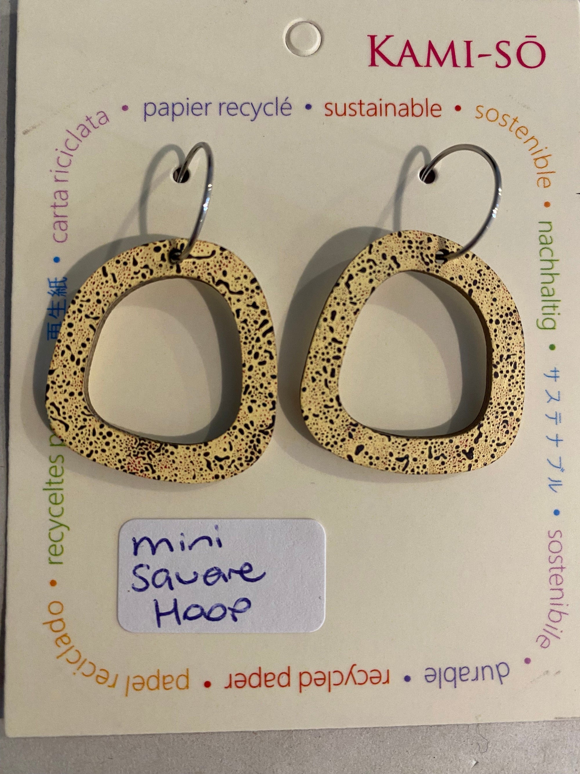 Transmutation - Kami-So Earrings Blue & Gold Fleck Earrings - Mini Square Hoop - Recycled Paper