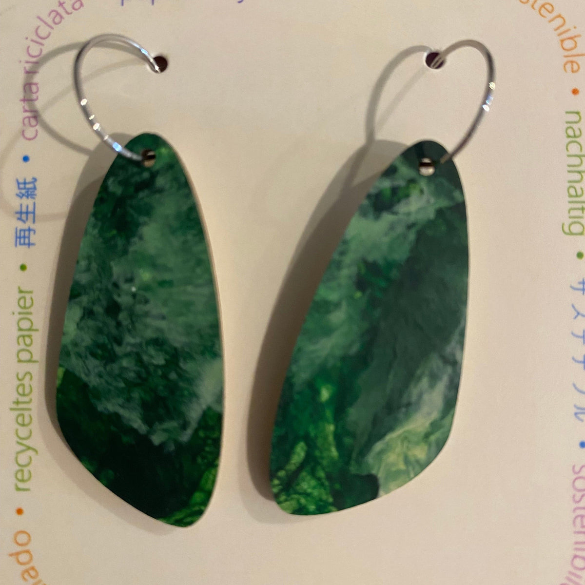 Transmutation - Kami-So Earrings Dark Green & White Earrings - Large Oval - Recycled Paper