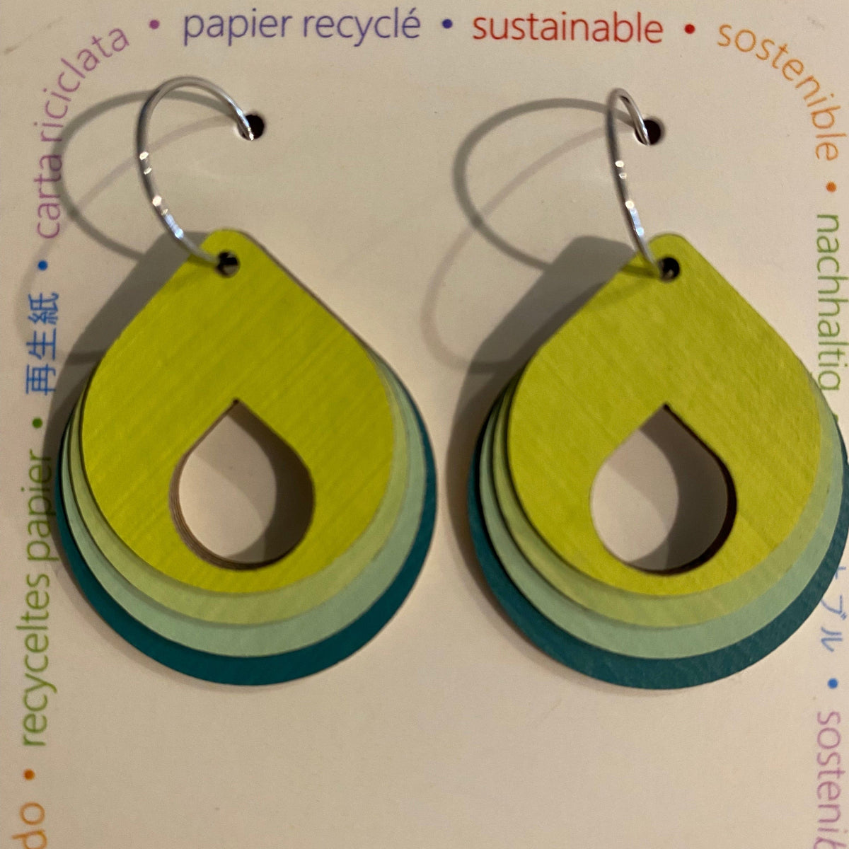 Transmutation - Kami-So Earrings Green Earrings - Circle Layered Hoop - Recycled Paper