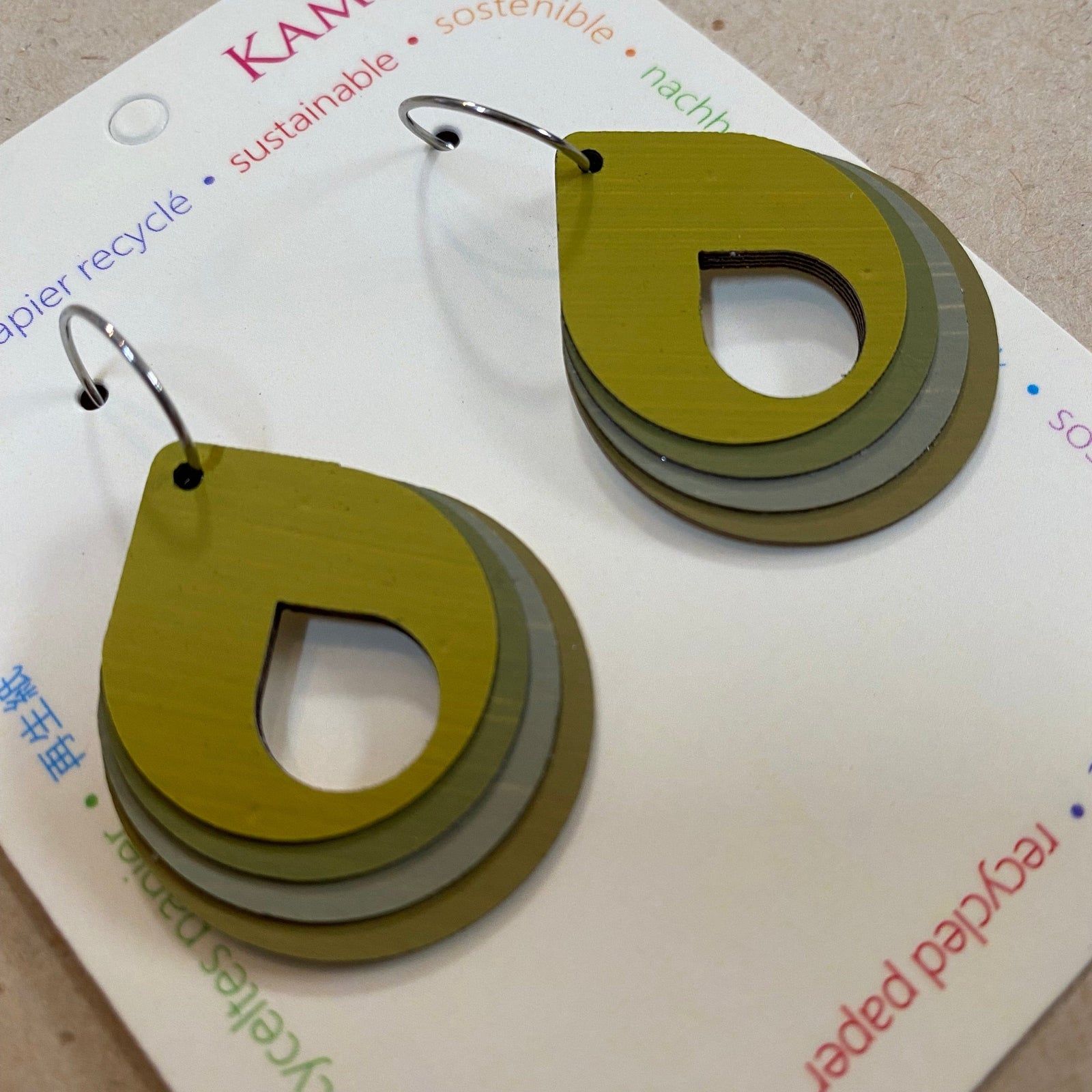 Transmutation - Kami-So Earrings Olive / Grey Earrings - Circle Layered Hoop - Recycled Paper