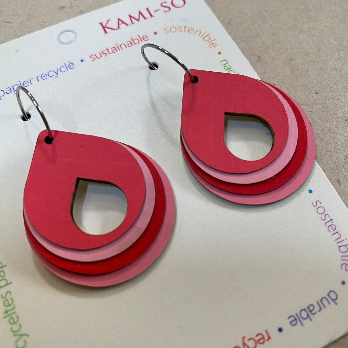 Transmutation - Kami-So Earrings Pink / Red Earrings - Circle Layered Hoop - Recycled Paper
