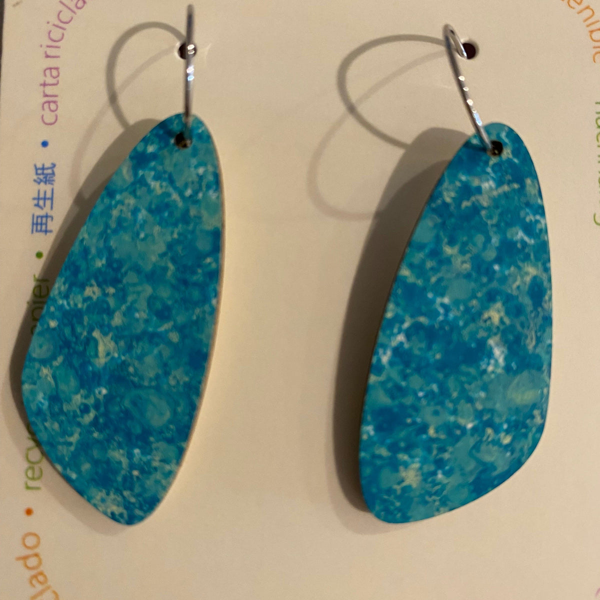 Transmutation - Kami-So Earrings Teal Blue Speckle Earrings - Large Oval - Recycled Paper