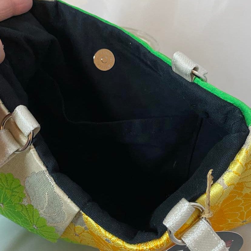 Koi girl Bag Yellow/Green Chrysantheum Purse / Clutch - Authentic Vintage Silk Kimono and Obi belts