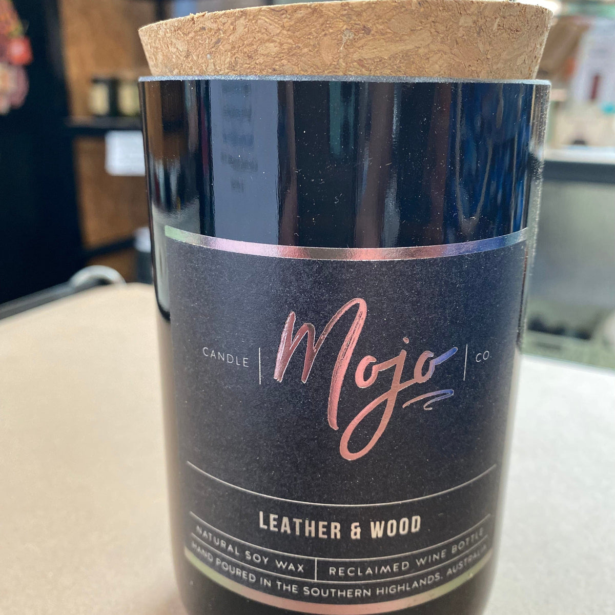 Mojo Candles Candle Leather & Wood Candle - Wine Bottle