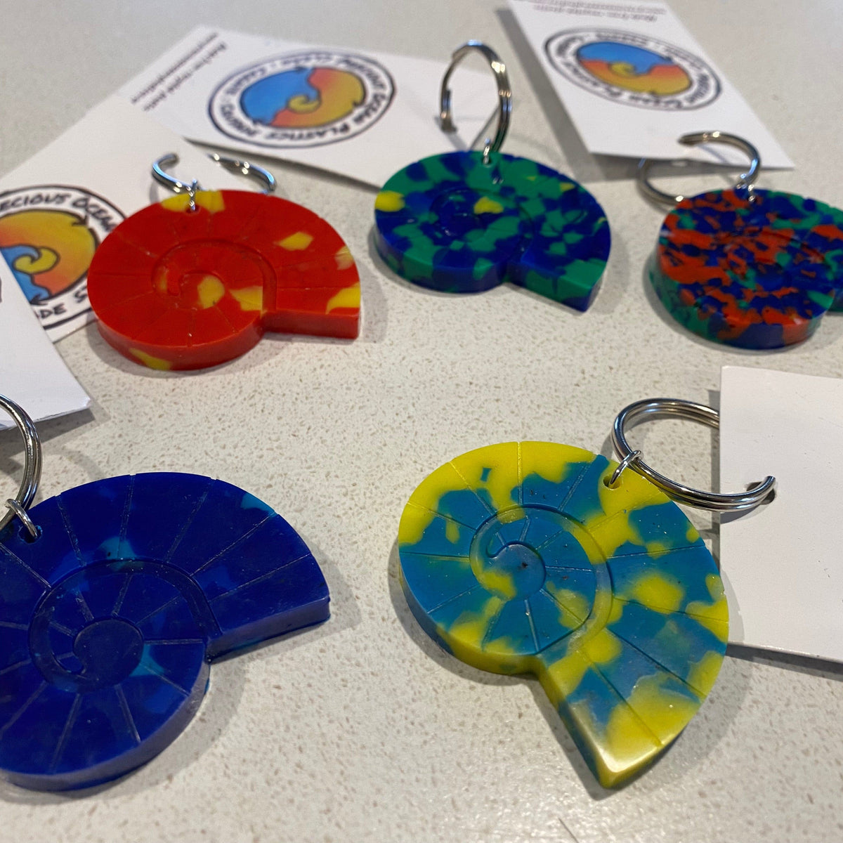 Precious Ocean Plastics seashells Keyring made from recycled plastic. Transmutation
