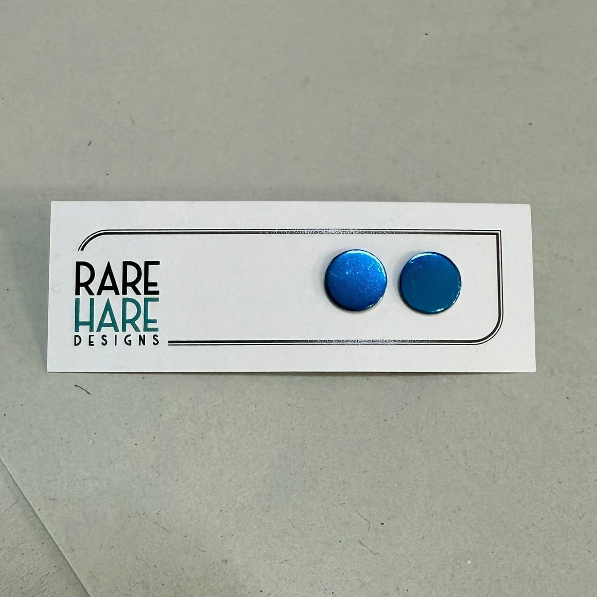 Rare Hare Design Earrings 1. Blue - Round Metal Earring studs - Laminate Off cuts
