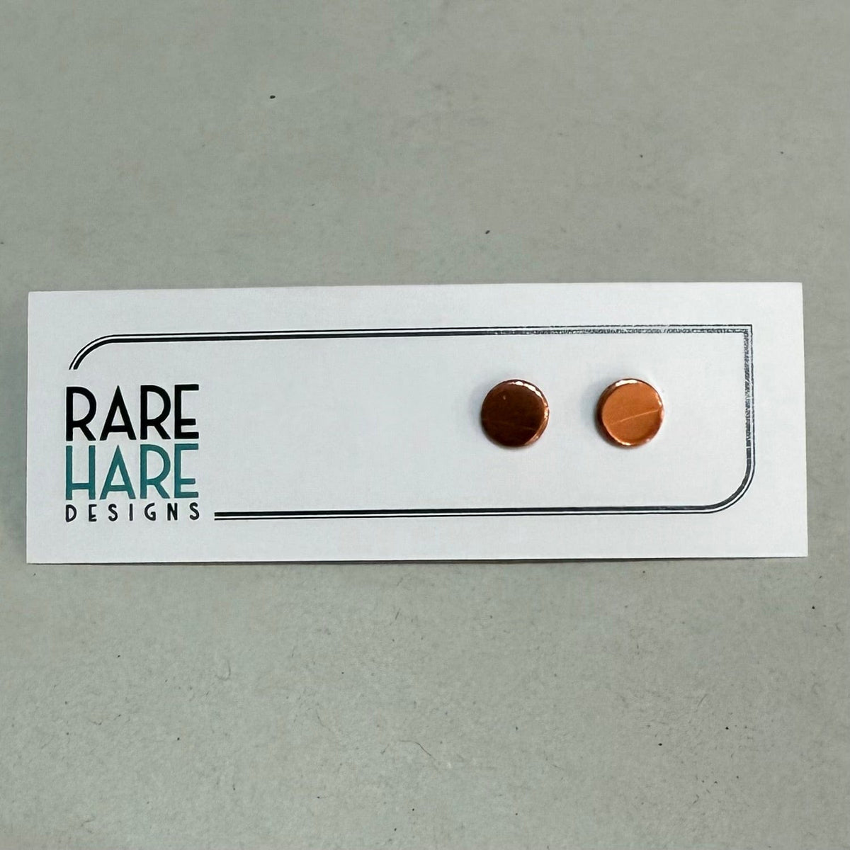 Rare Hare Design Earrings 1. Copper - Small Round Earring studs - Laminate Off cuts
