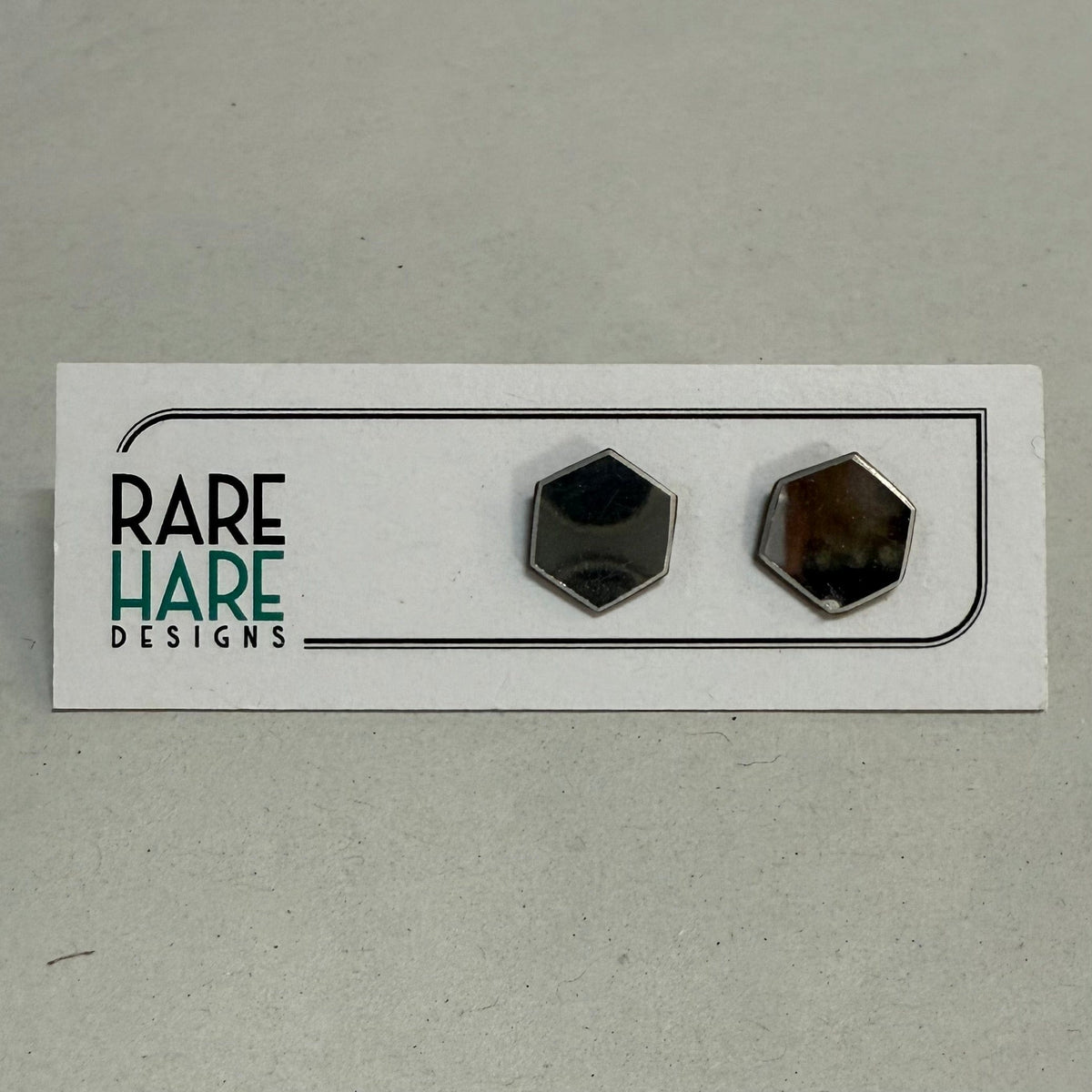 Rare Hare Design Earrings 1. Mirror - Hex Earring studs - Laminate Off cuts