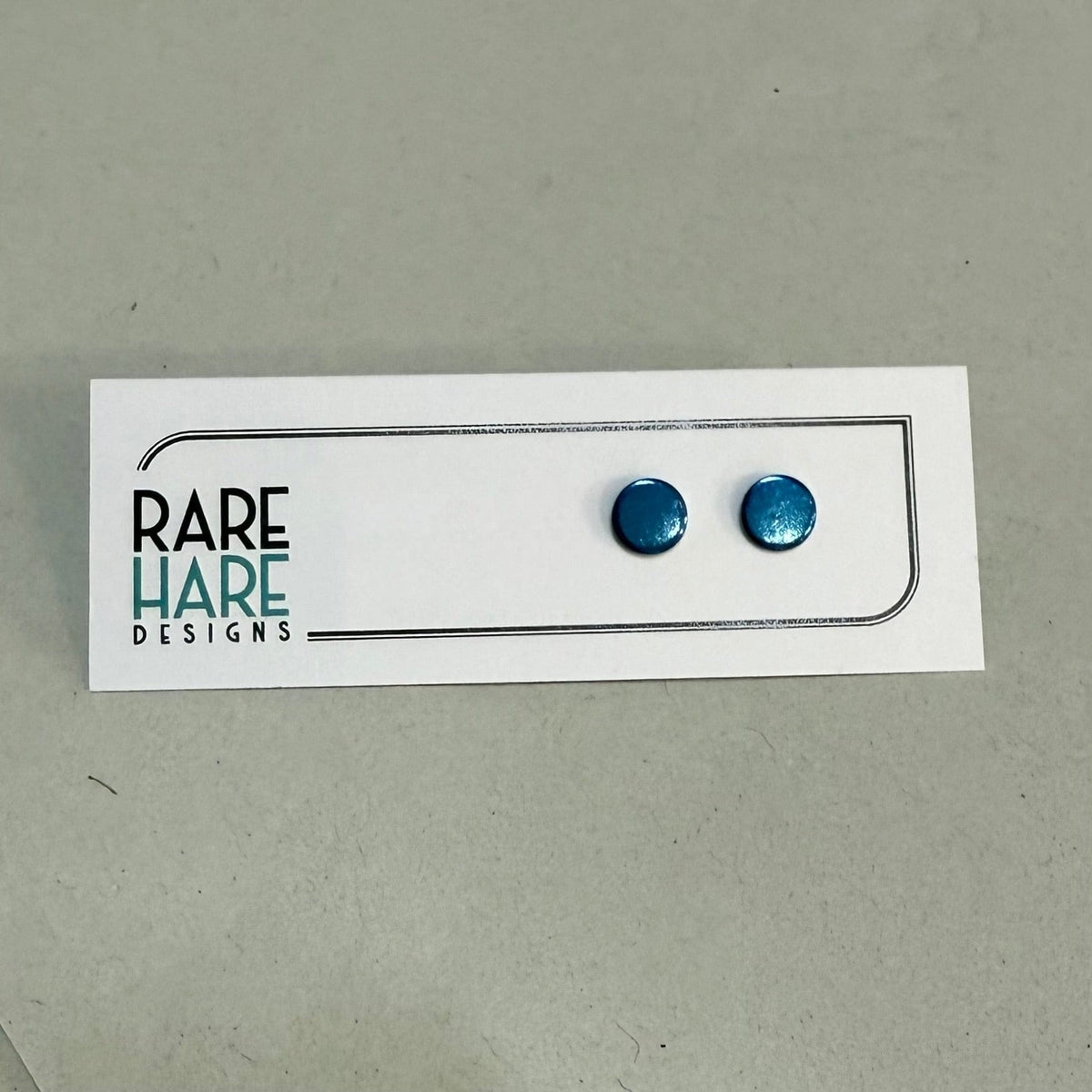 Rare Hare Design Earrings 2. Blue - Small Round Metal Earring studs - Laminate Off cuts