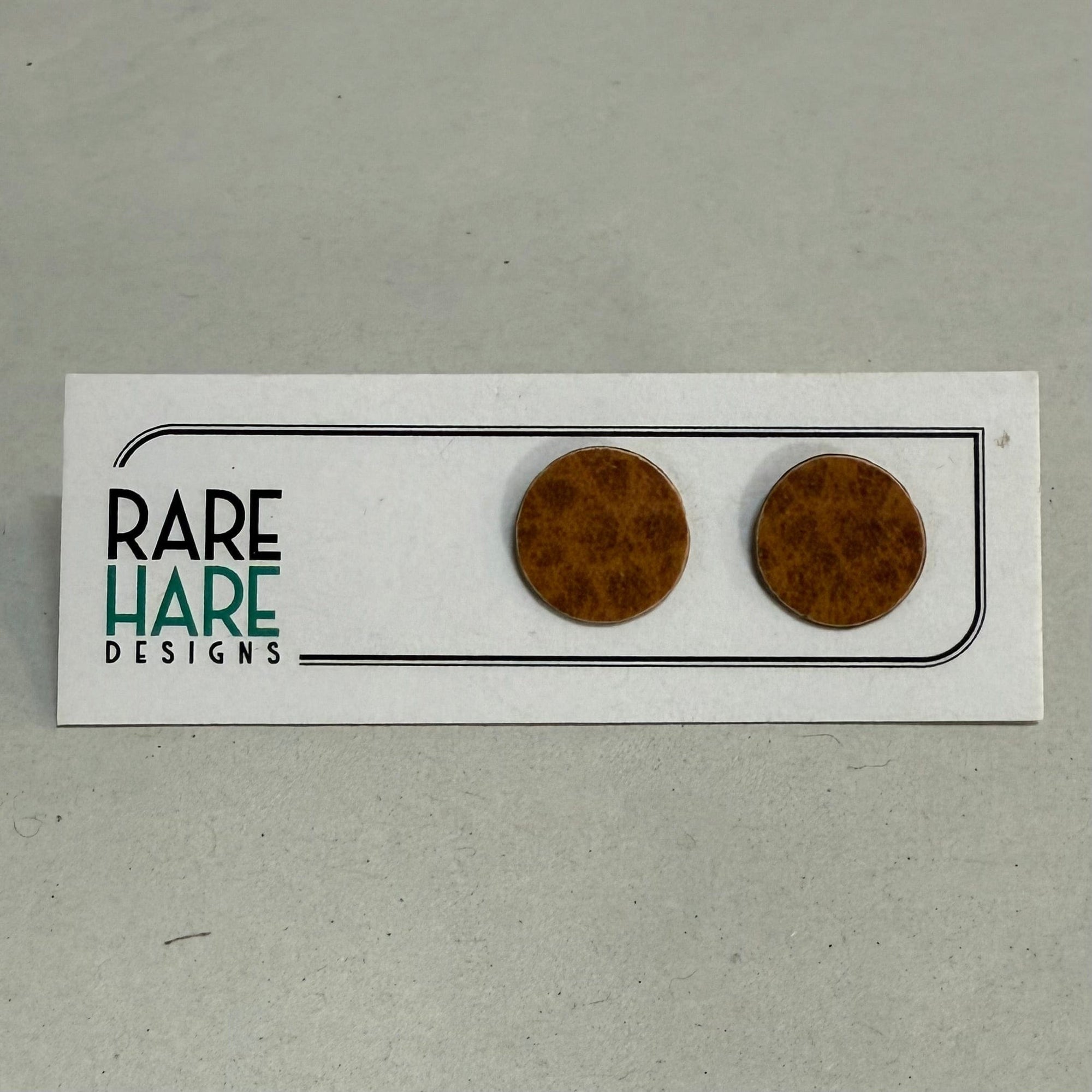Rare Hare Design Earrings 1. Brown - Hex with Copper lines Earring studs - Laminate Off cuts