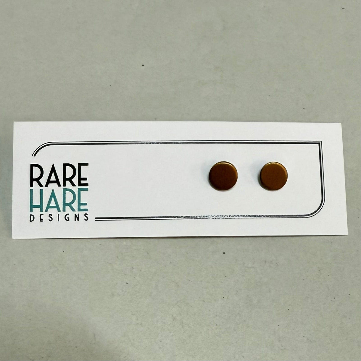 Rare Hare Design Earrings 2. Copper - Small Round Earring studs - Laminate Off cuts