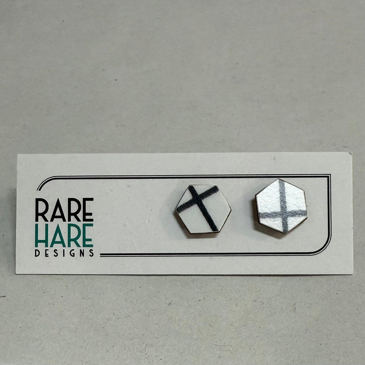 Rare Hare Design Earrings 2. Hex - Stripe Earring studs - Laminate Off cuts