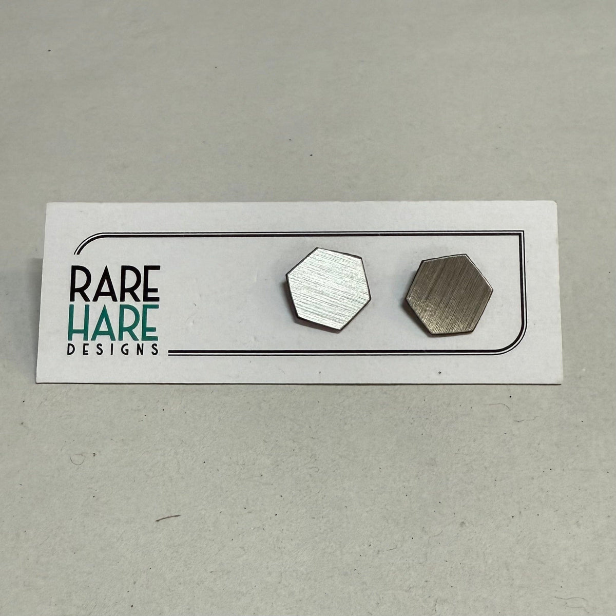 Rare Hare Design Earrings 3. Silver - Brush Hex Earring studs - Laminate Off cuts
