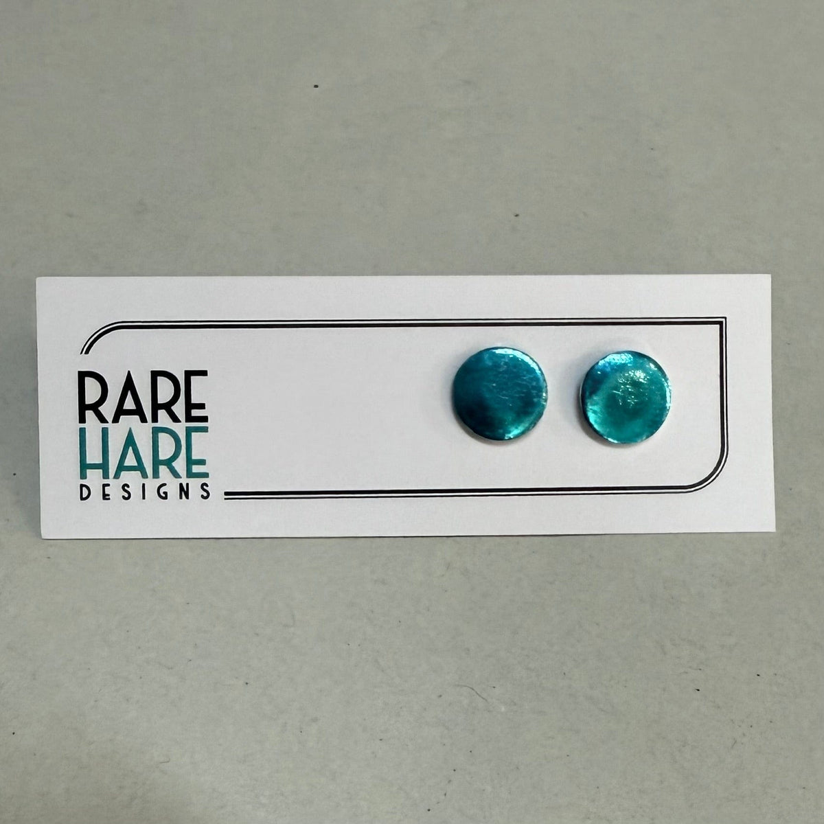 Rare Hare Design Earrings 4. Blue - (Turquoise) Round Metal Earring studs - Laminate Off cuts