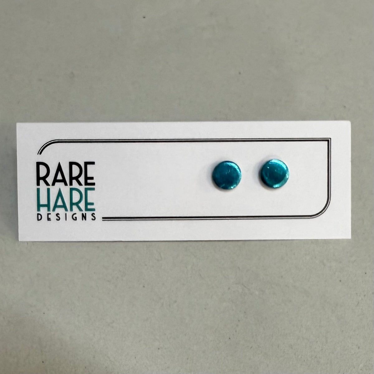 Rare Hare Design Earrings 5. Blue - (Tourquoise) Metal small Earring studs - Laminate Off cuts