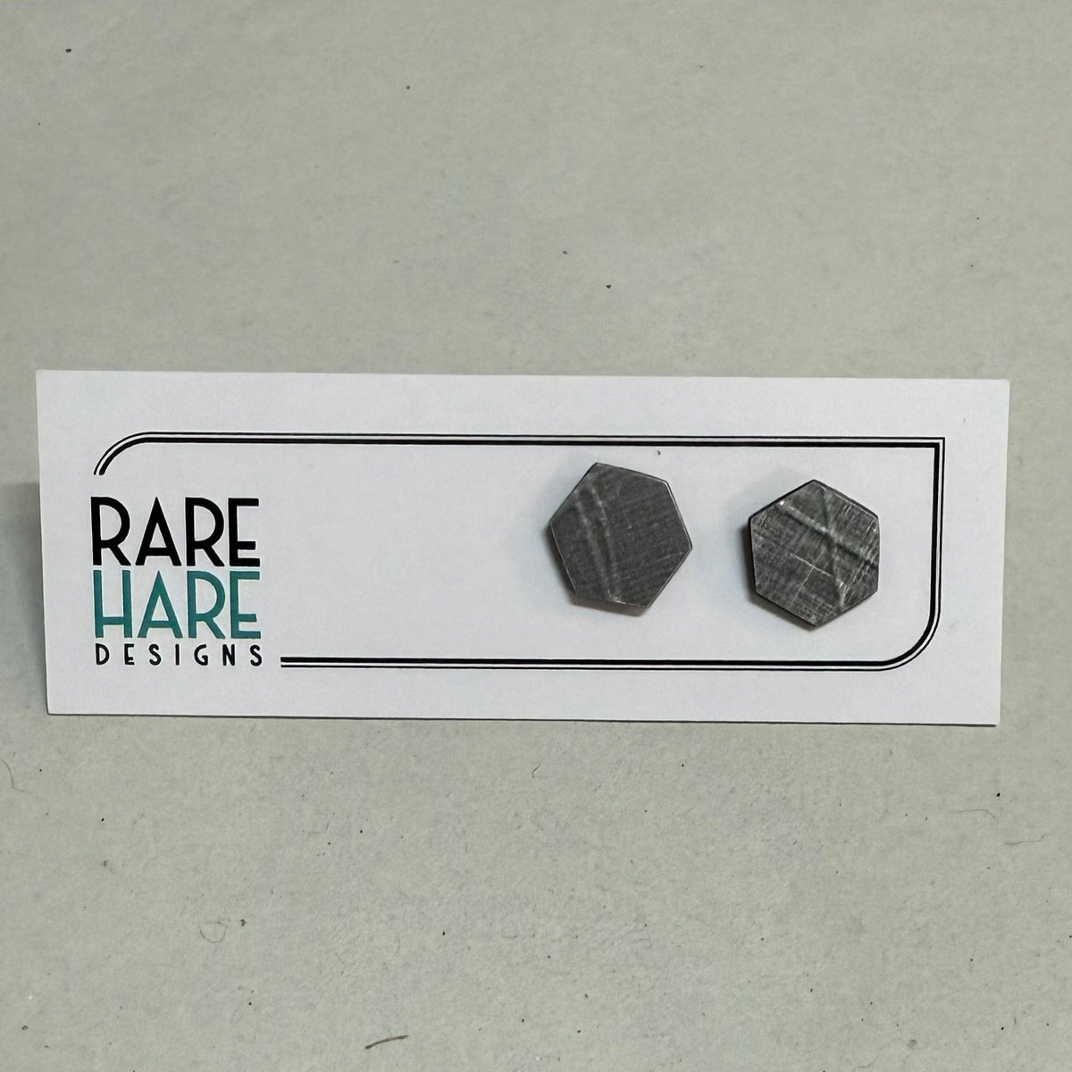 Rare Hare Design Earrings 5. Silver - Line texture Hex Earring studs - Laminate Off cuts