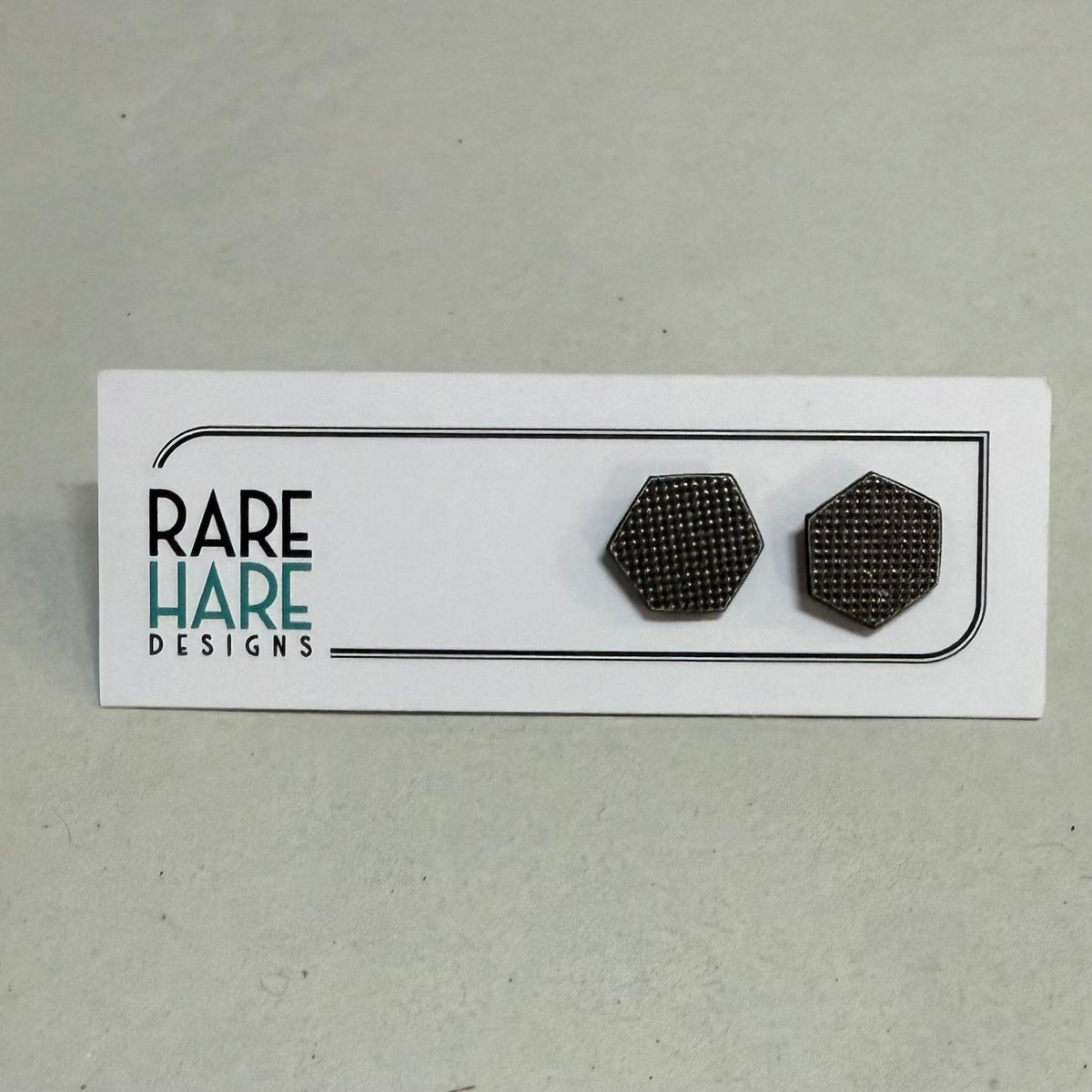 Rare Hare Design Earrings 7. Silver - Hex Checker plate Earring studs - Laminate Off cuts