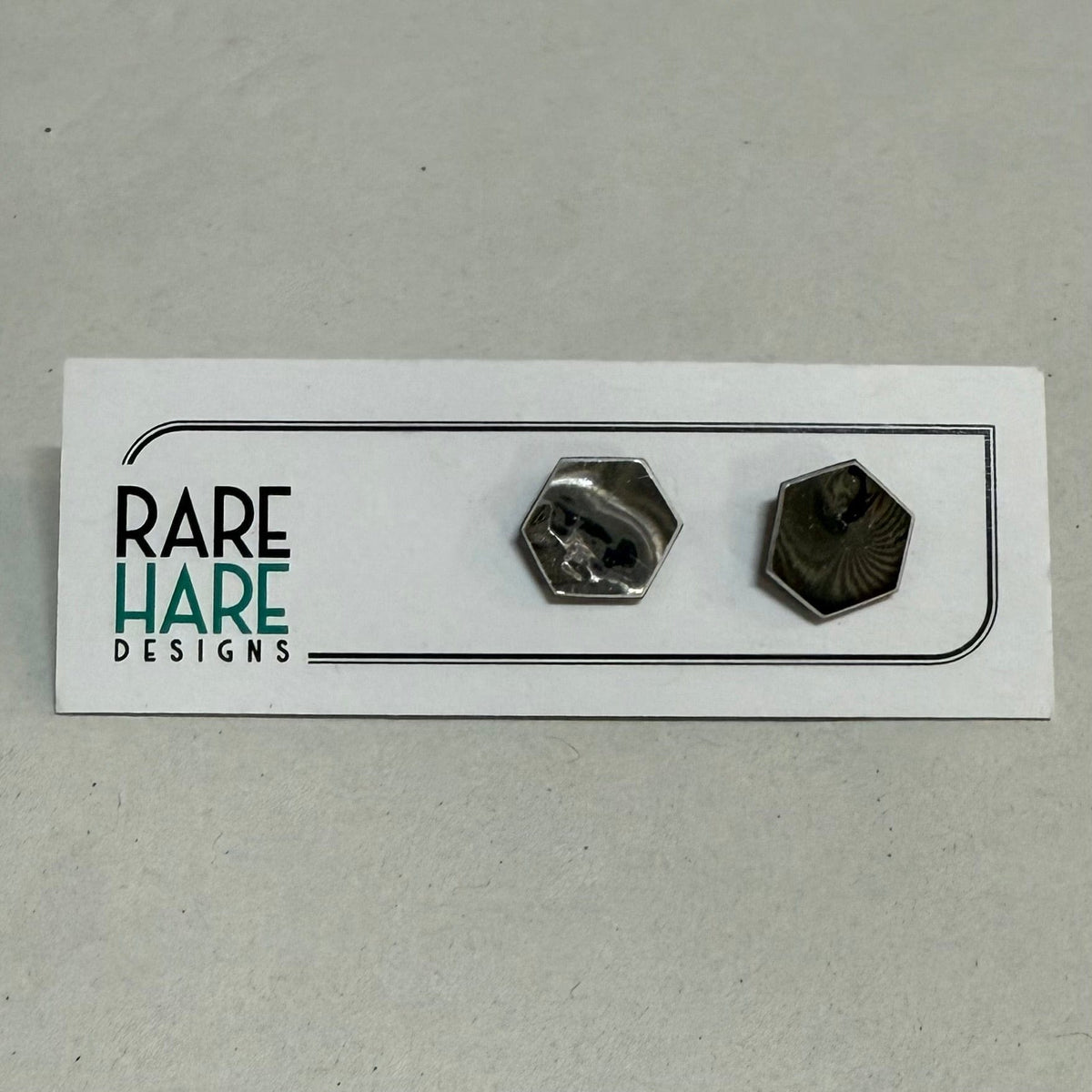 Rare Hare Design Earrings 8. Silver - Mirror Hex Earring studs - Laminate Off cuts