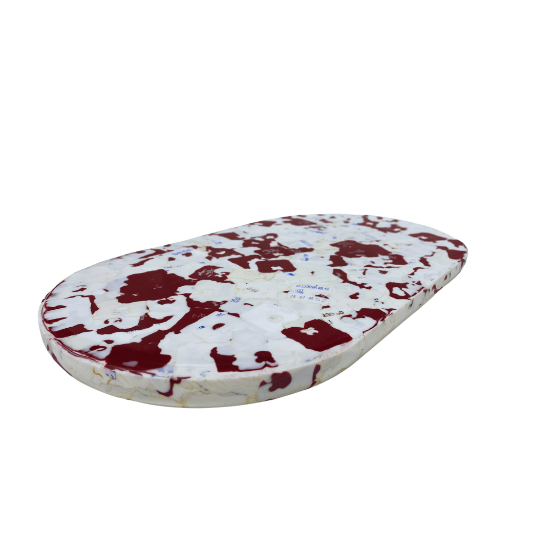 Transmutation-Cheese or Grazing Board-Long Oval Board is made from used Plastic Bread tags, all 100% recycled plastic. Bread tags, expiry dates and logos clearly visible on the Bread tags. 