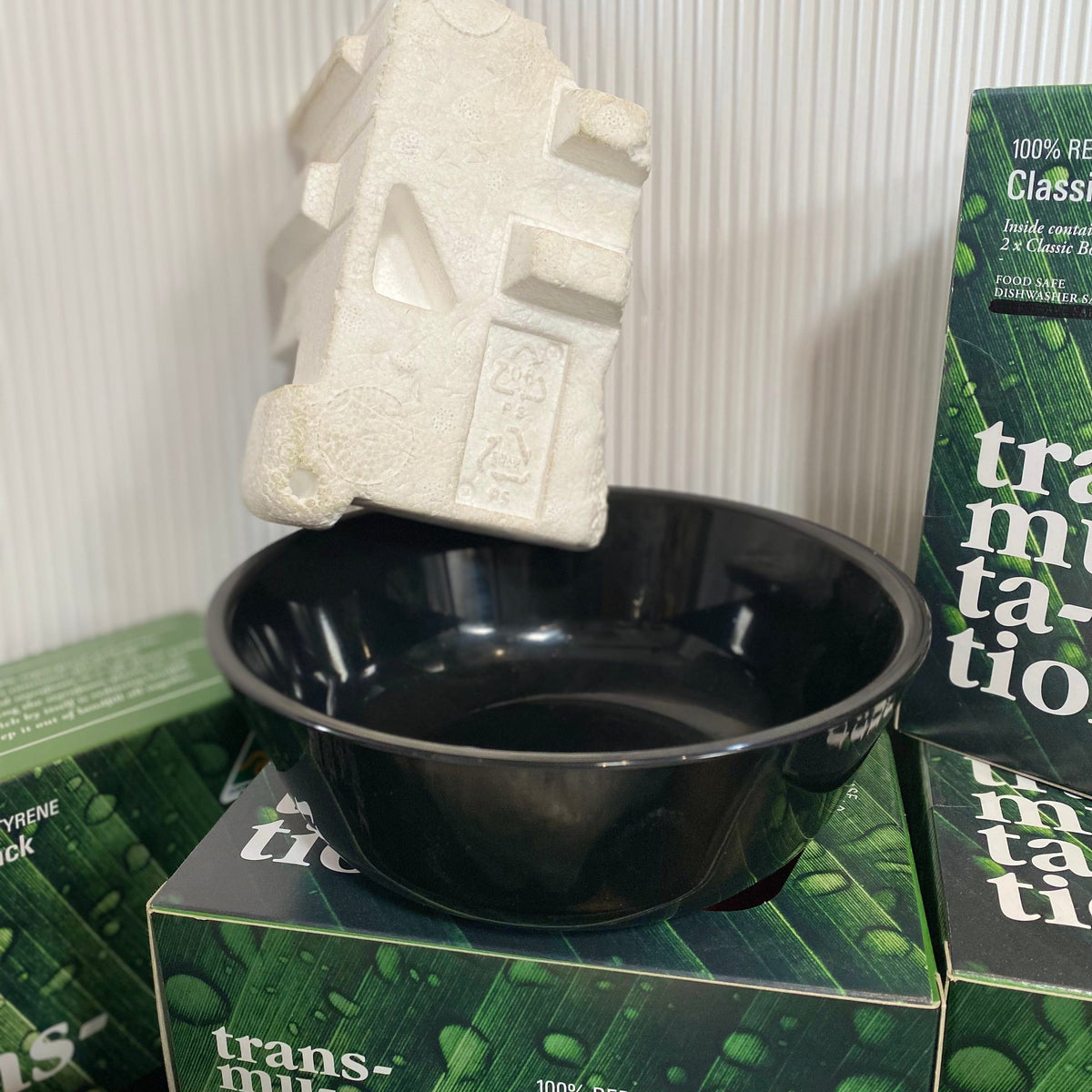 2 Bowls in a gift box - made from 100% recycled styrofoam (Polystyrene). Black colour only-Transmutation 