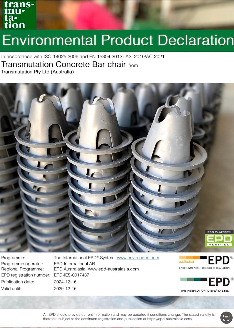 Transmutation Construction Product Concrete Bar chair 50/65mm - Recycled Plastic