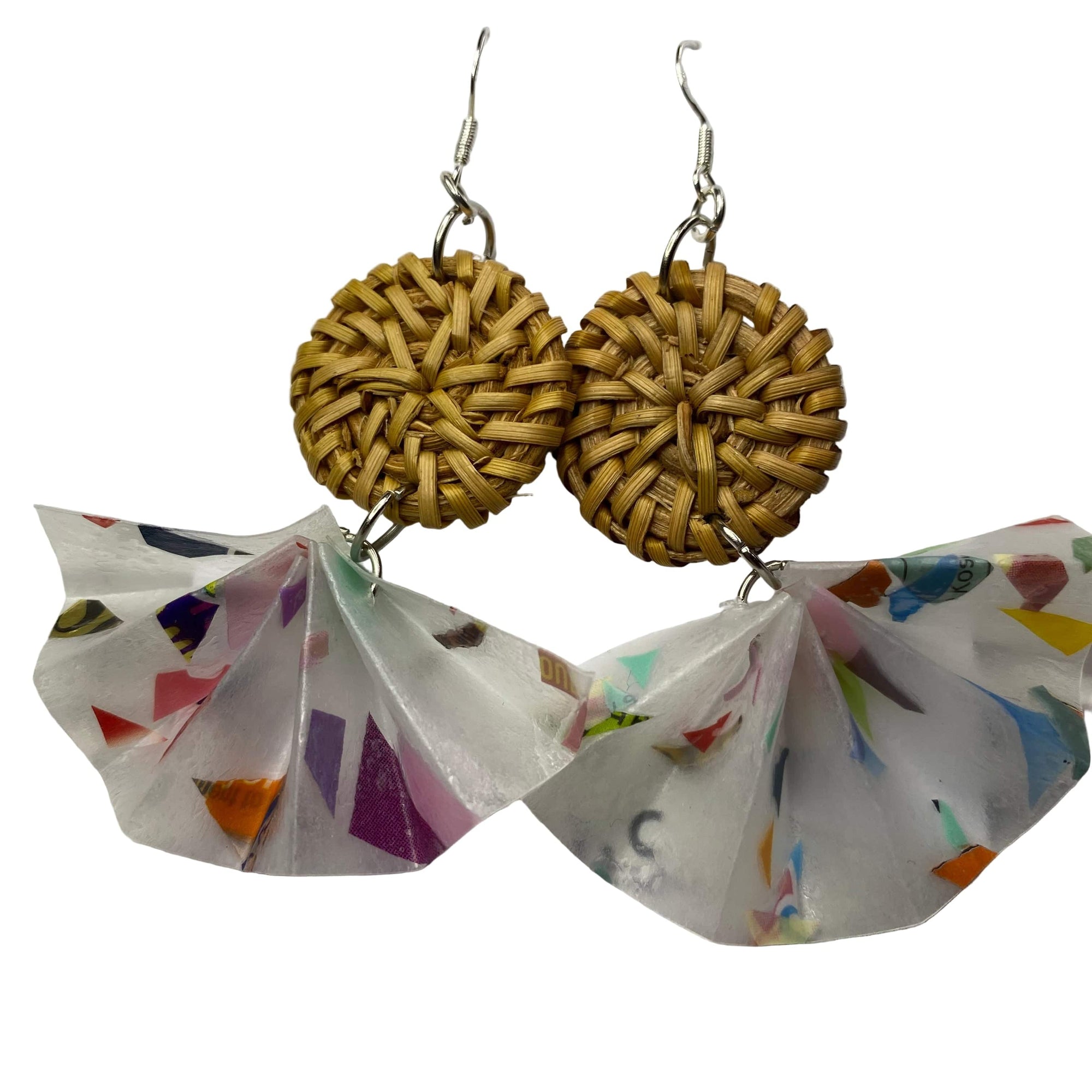 Transmutation Rattan Earrings - Terrazzo Pleated Dangle - Upcycled Plastic